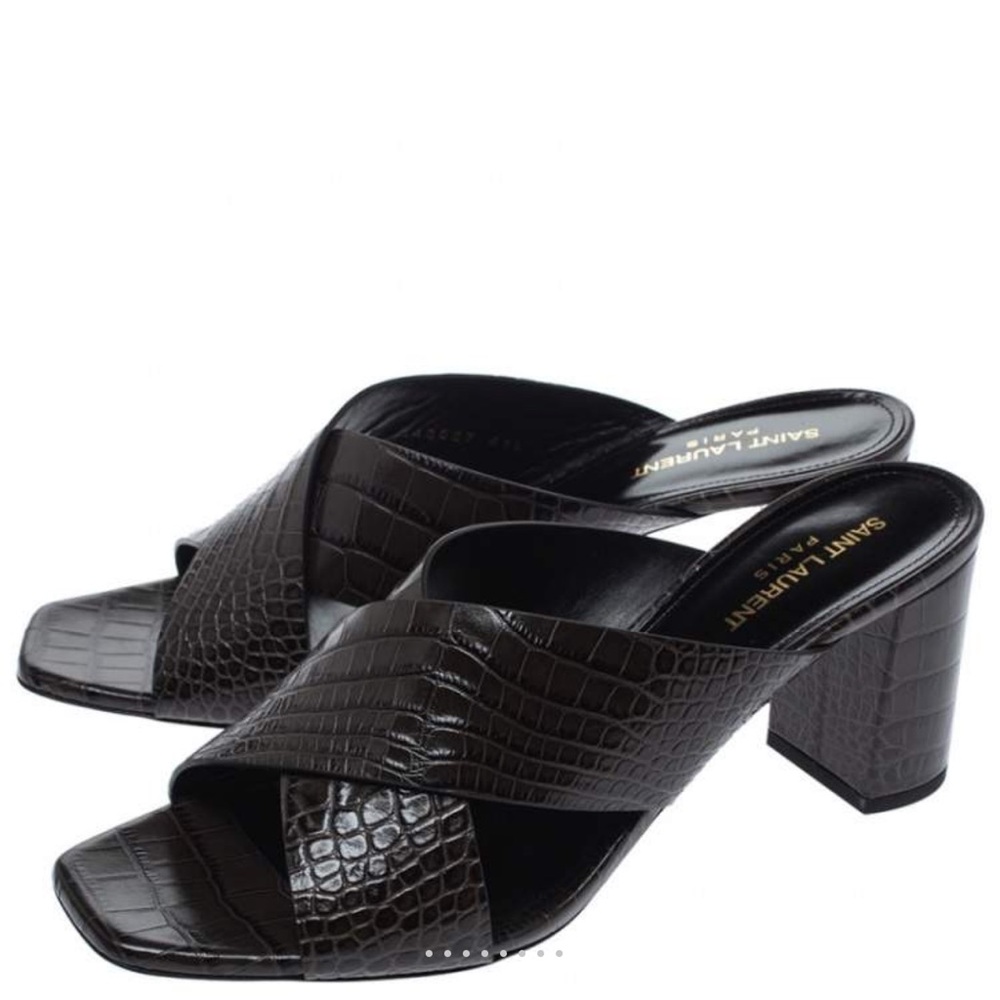 Yves Saint Laurent Black Croc-Pattern Sandals